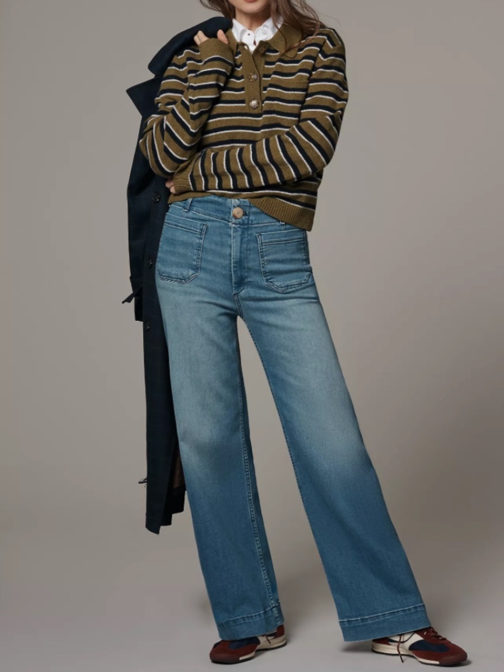 Maeve Colette Light Blue Wide Leg Jeans with Front Patch Pockets